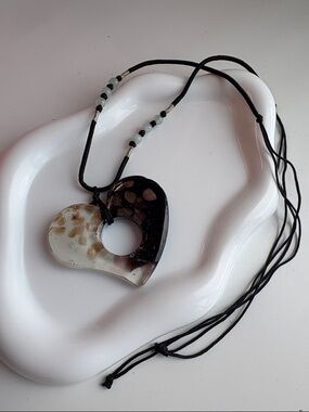 Handmade Black and Cream Heart Pendant Necklace